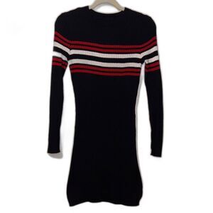 Preppy striped rib knit sweater dress